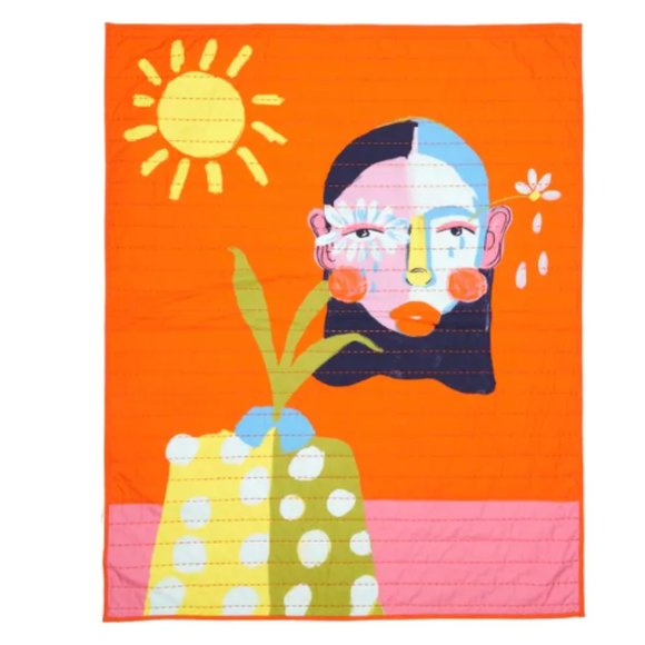 Nordstrom Other - NORDSTROM By Cristina Martinez PRINT Quilted BLANKET Orange PORTRAIT Petals NEW